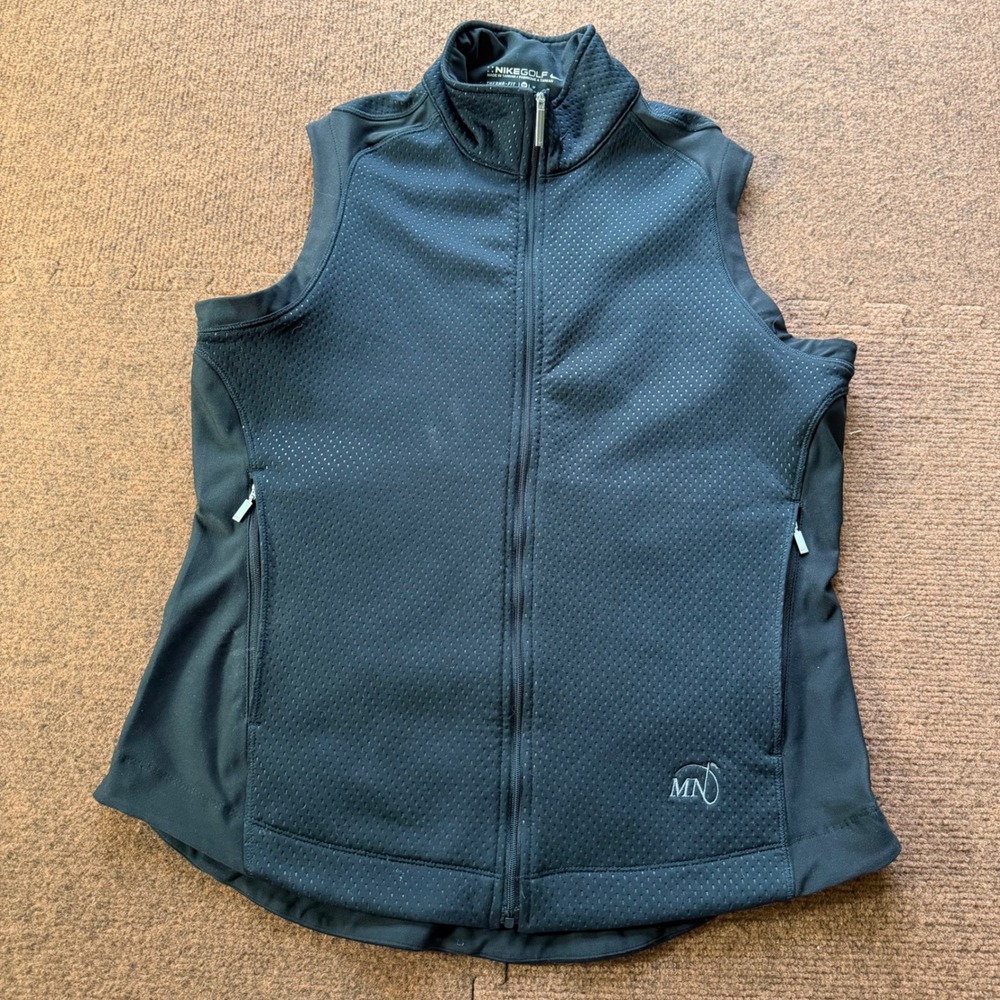 Nike Golf Therma-FIT Full Zip Vest Womens Medium Black MN Logo Sleeveless Jacket